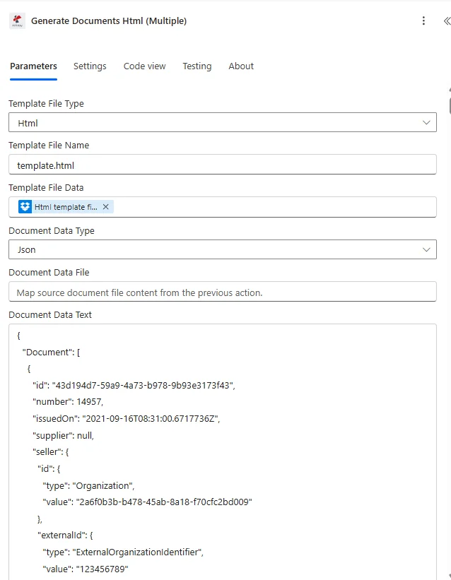 Genera documento da HTML Power Automate